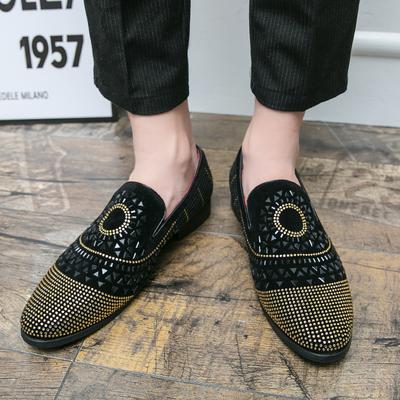 Остроконечные повседневные кожаные туфли set feet мода слипоны ночной клуб индивидуальность стразы мужская обувь дышащие однотонные туфли