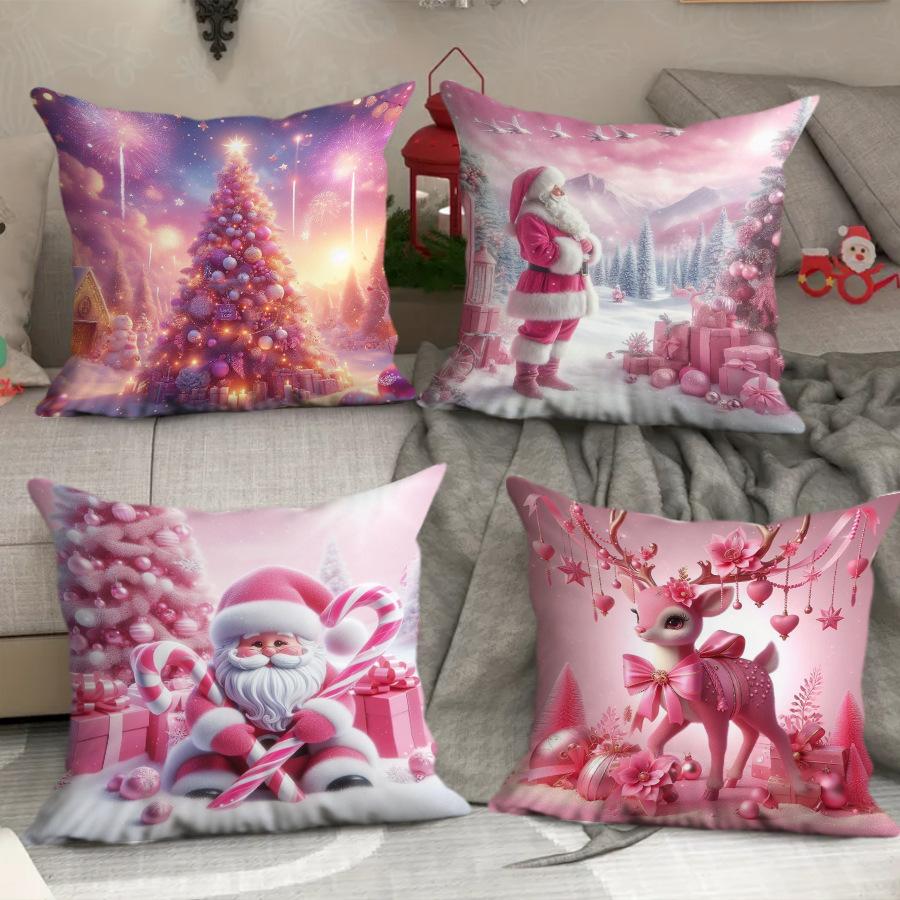 New Christmas Pillow Cover Polyester Christmas Tree Print Home Cushion Cover Living Room Sofa Cushion Cover