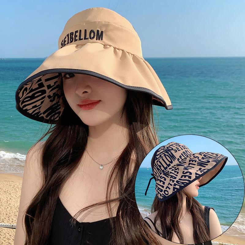 Корейская версия двухсторонней шляпы от солнца для женщин, летняя защита от солнца на открытом воздухе, пляжная шляпа с открытым верхом, складная шляпа для рыбалки