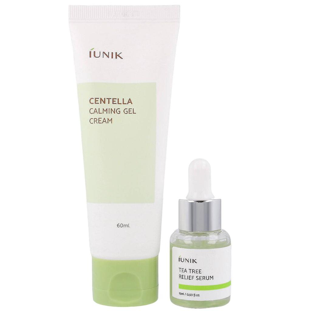 IUNIK SET Centella Edition (Гель-крем с центеллой 60 мл + сыворотка с чайным деревом 15 мл) - Успокаивающий и увлажняющий набор для ухода за лицом