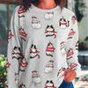Women Long Sleeve Tee Top Christmas Cute Cat Print Autumn Fashion Casual Round Neck Sweatshirt Women's Clothes