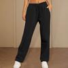 Women Pants Mid-rise Elastic Waist Adjustable Drawstring Long Trousers Solid Color Straight Wide Leg Autumn Winter Sport Trousers