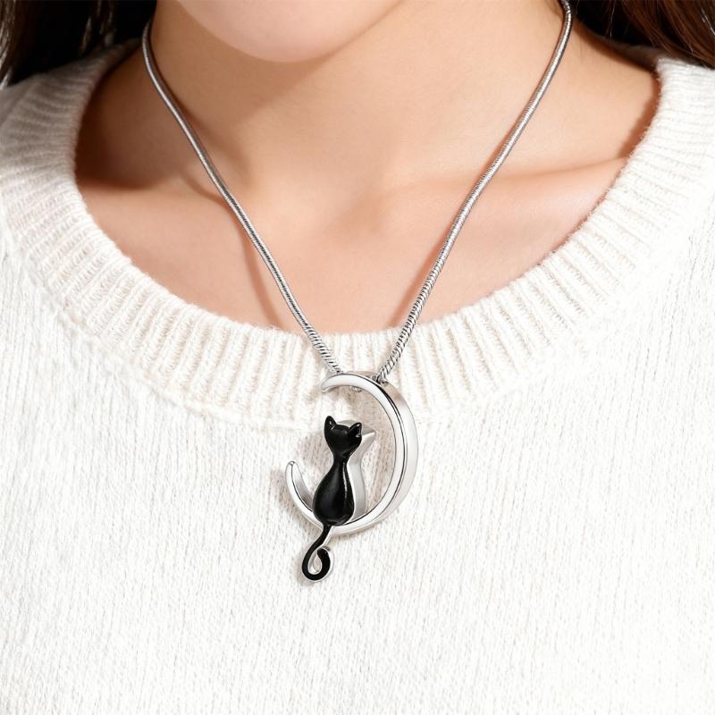 Медальон-кулон для питомца в форме луны, предназначенный для хранения шерсти или праха, из элегантной нержавеющей стали с полированной отделкой