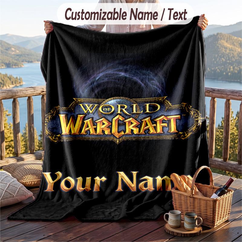 Custom Text Flannel Throw Blanket, Lightweight Cozy Bed Sofa BlanketWorld of Warcraft