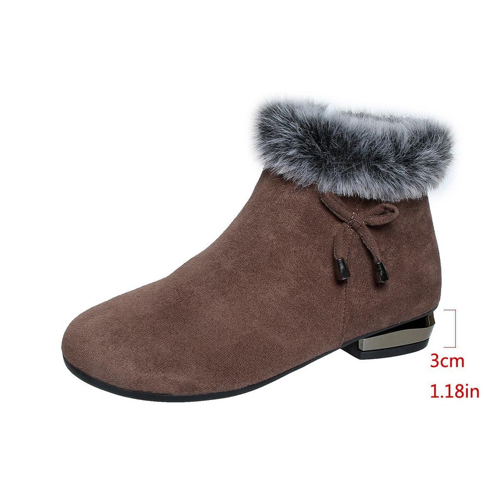 Suede matte leather small short boots round head middle heel fleece low-top autumn and winter fluffy cotton boots temperament fluffy low-heeled women
