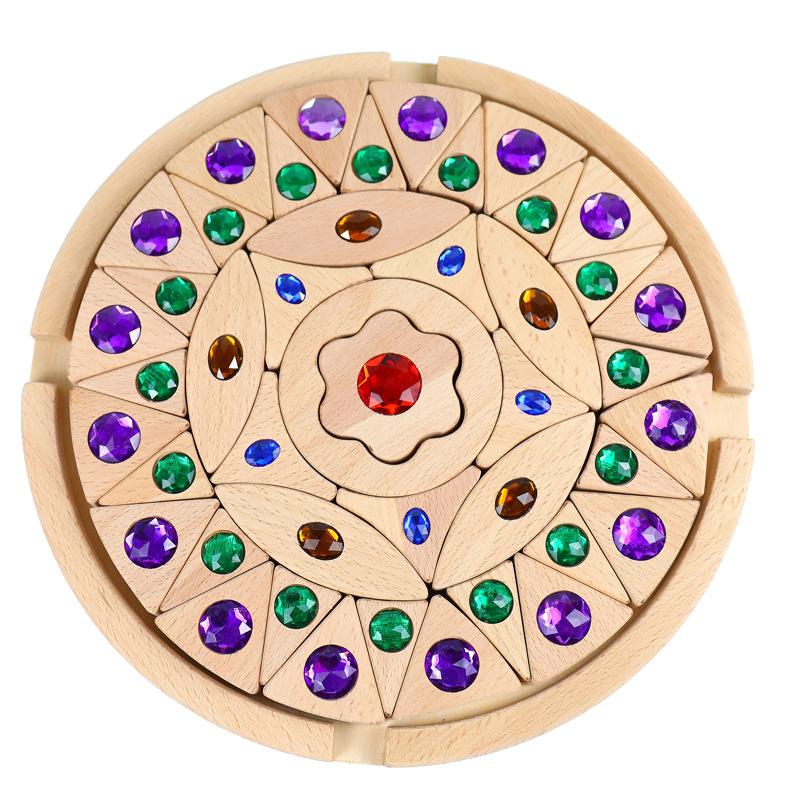 Wooden Mandala Diamond Building Blocks Creative Building Color Cognition Kids Early Learning Educational Toys