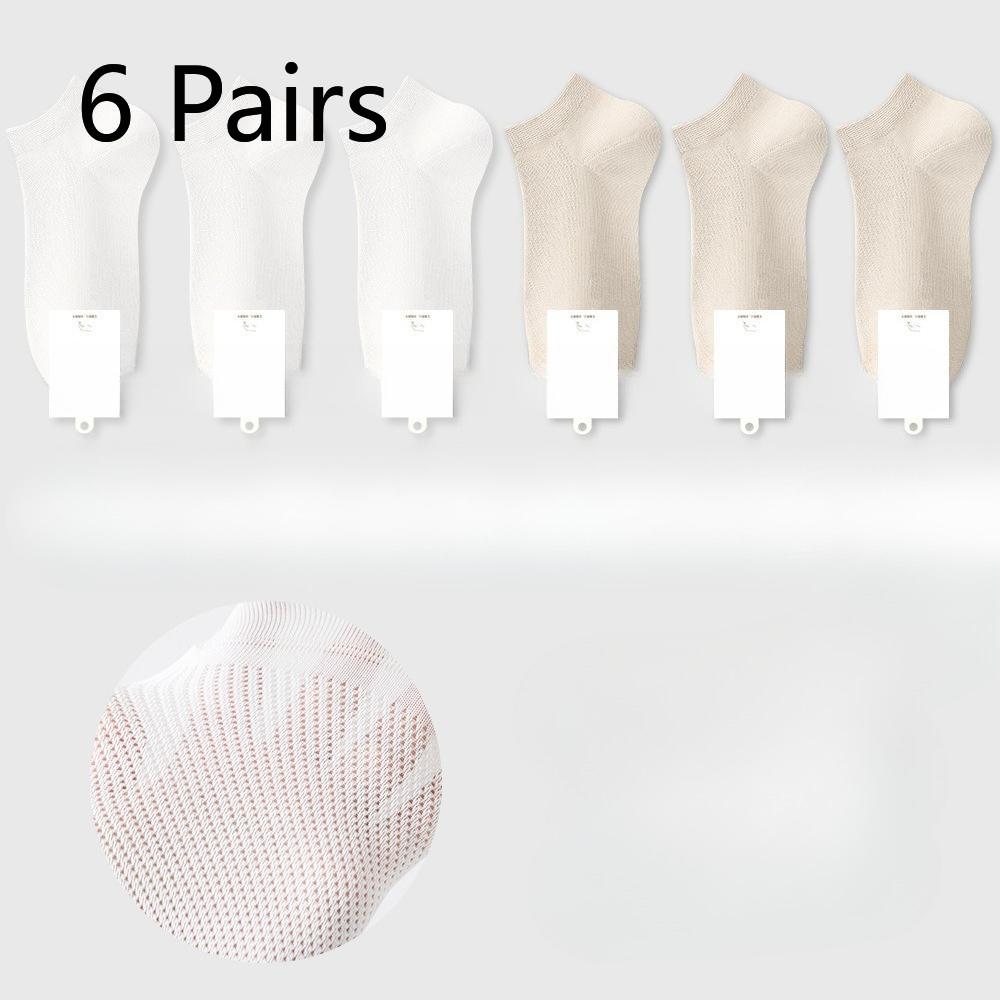 6 Pairs of Women's Summer Thin Cotton Boneless Deodorant Sweat Absorbing Heel Mesh Boat Socks