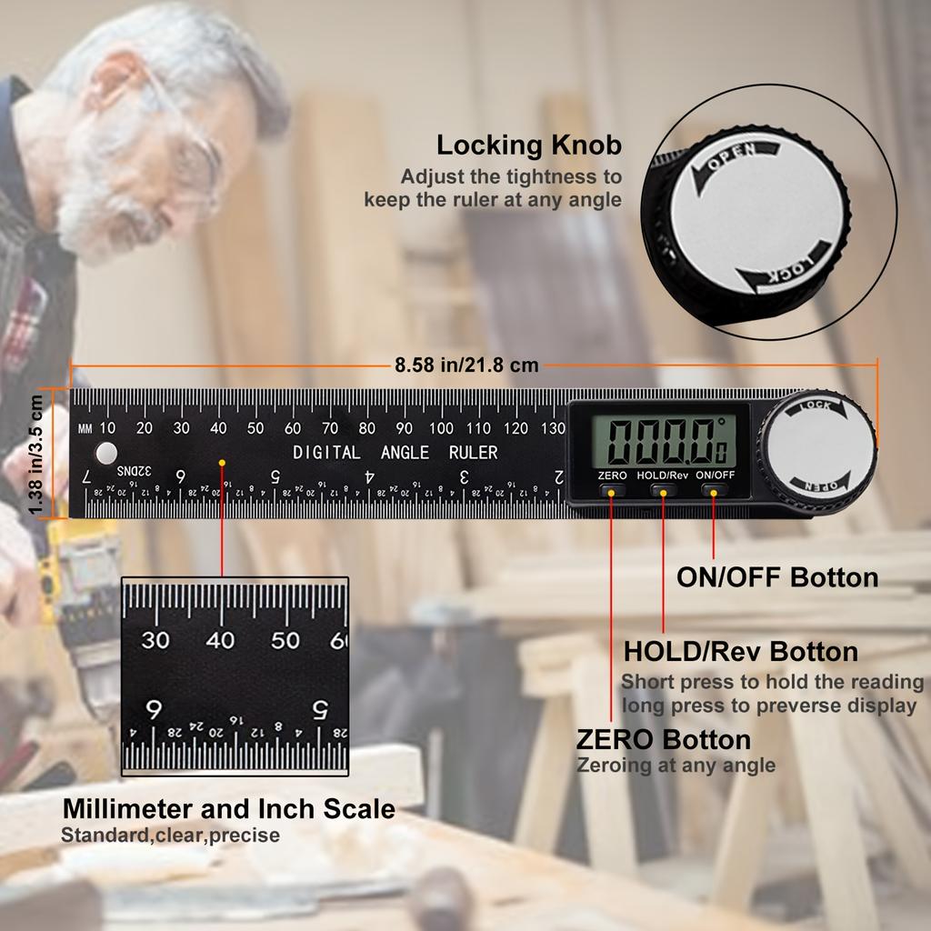 Digital Angle Protractor, 2-in-1 Angle Finder Ruler with 7 "/200mm, Angle Measurement Tool for Woodworking/Carpenter/Construction/DIY Measurement