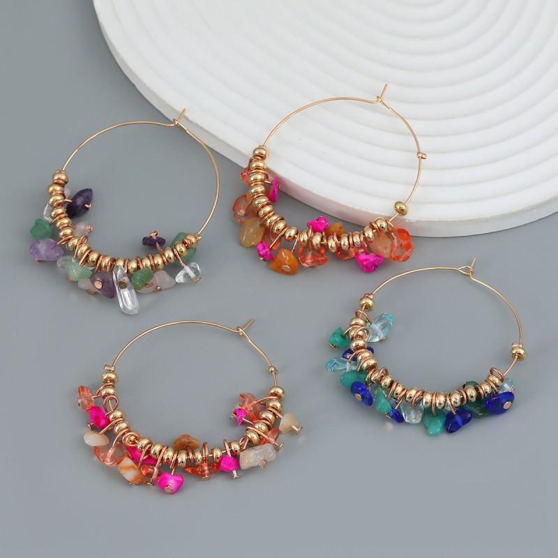 Boho Chic Circular Alloy Resin Earrings Women Geometric Dangle Hoop Jewelry Ethnic Style