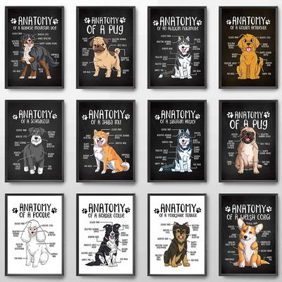 Скандинавский стиль, анатомия мопса, сибирский хаски, французский бульдог, постер с домашним животным, холст, картина, настенная живопись, детская комната, домашний декор