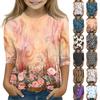 Топы с принтом для девочек 5-16 лет с круглым вырезом и рукавами 3/4 Футболки Модные топы Наряды Футболки