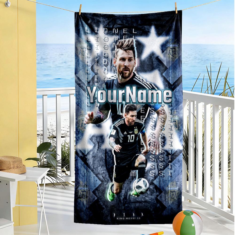 Messi Personalized Text Beach Towel High Absorbency & Quick-Dry Perfect for Traveling Yoga Camping and Swimming