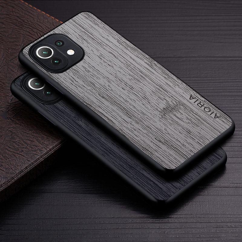 Case for Xiaomi 14 13 12 12S 11 10 13T 12T 11T Pro Ultra Lite Bamboo Wood Pattern Leather Phone Cover Luxury Cases