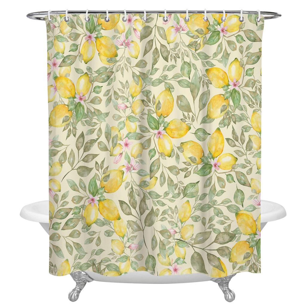 Водонепроницаемая занавеска для душа с крючком и принтом в виде лимона для ванной комнаты, аксессуары для ванной комнаты