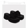 2025 Summer New Thick-soled Muffin Shoes Waterproof Table Super High Heel Black Wedge Heel Clip-on Flip-flops High-heeled Sandals