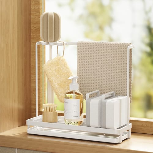 Fainyearn Sponge Holder, Sponge Stand, Cleaning Tool Stand for Sponges, Bottles, Brushes, Sponge Holder, Sponge Rack, Draining Tray, Kitchen Holder, D