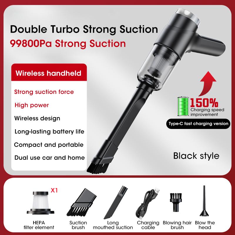 98000Pa Автомобильный беспроводной пылесос для автомобиля, продуваемый беспроводной ручной автоматический пылесос, полностью автоматический, высокая мощность, мощная очистка