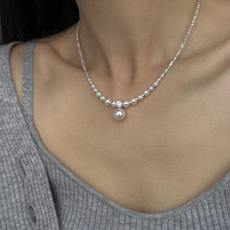 Xiaohongshu ожерелье с цепочкой из серебряной жемчужной меди женская мода темперамент универсальная цепочка на ключицу легкая роскошь высококачественная цепочка на шею