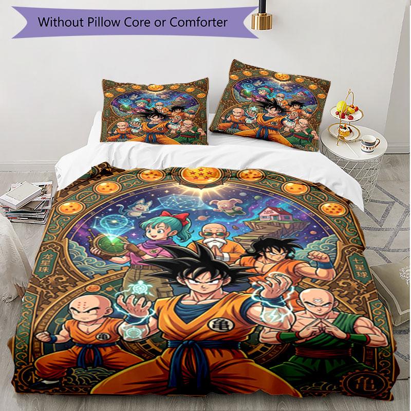 3pcs Duvet Cover Set (1*Duvet Cover + 2*Pillowcase, Without Core), Dragon Ball Print Soft All‑Season Bedding Set, Home Bedroom Decor Gift
