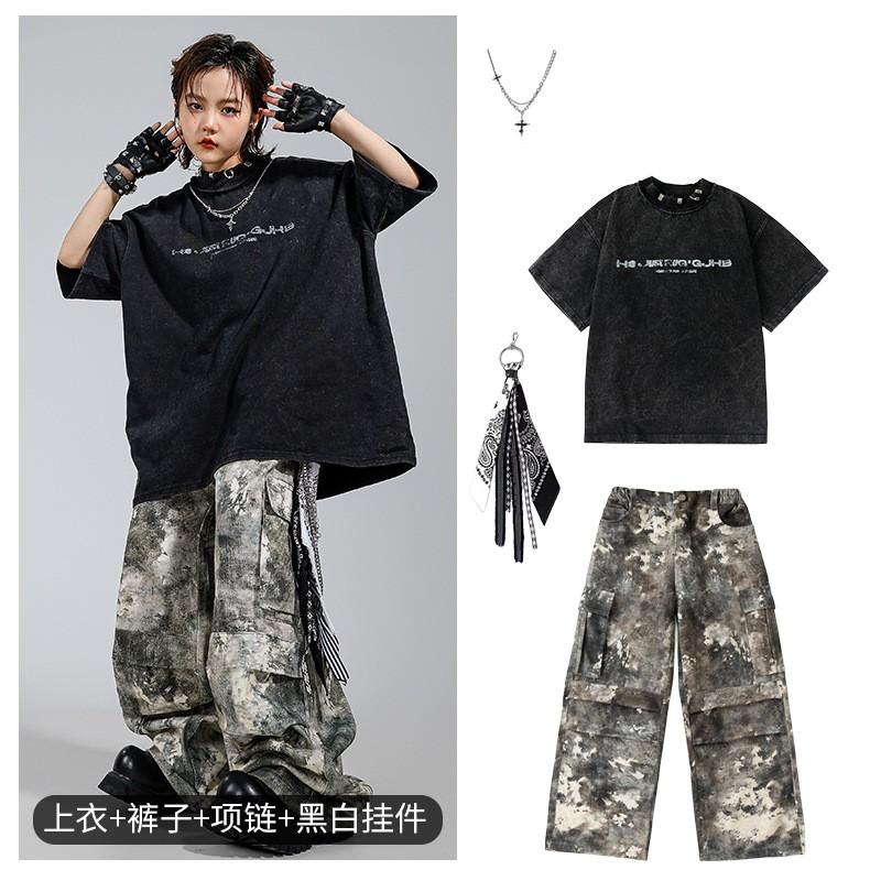 Kids Hip Hop Dance Outfit Set Boys Girls Streetwear Performance Costume With Accessories