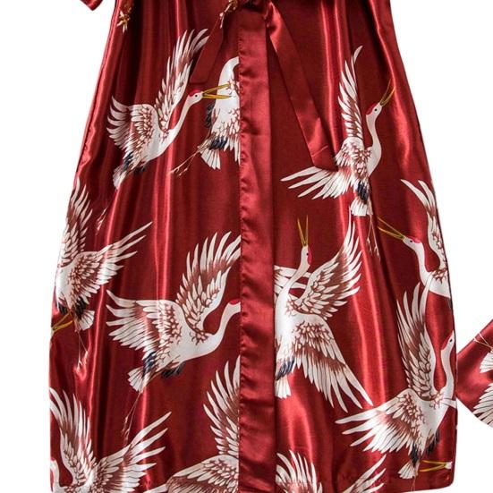 2 шт./компл., женский пижамный комплект из ледяного шелка, атласный принт, V-образный вырез, свободная ночная рубашка на бретельках, ночная рубашка с половиной рукавов, ночная рубашка на шнуровке на талии, женская одежда для сна