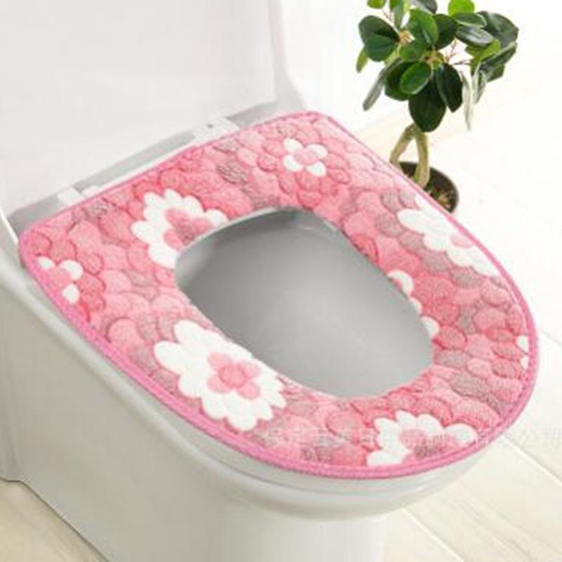 Flower Warm Toilet Cover Seat Lid Top Cover Pad Bathroom Warmer Toilet Seat Bowl Soft Washable Toilet Seat Cover
