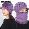 Winter Knitted Hat Bib Set Korean Fashion Fashion Warm Woolen Hat Cycling Windproof Ear Protection Women's One-piece Cap