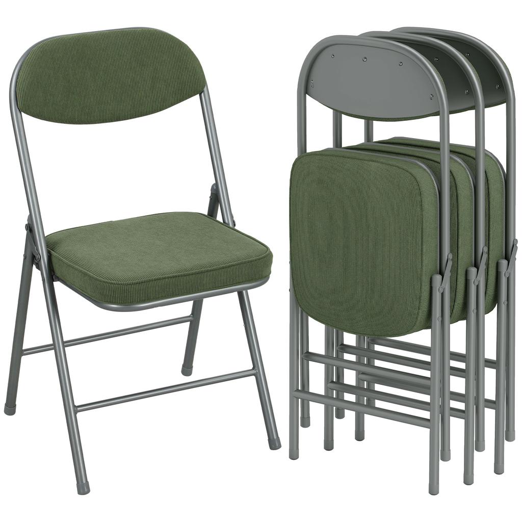 4 Piece Set Padded Folding Chairs Foldable Chairs With Cord Cover Backrest Metal Frame Green