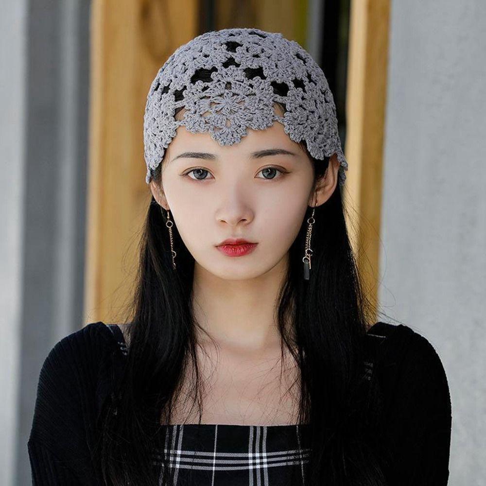 Ethnic Style Hollow Flower Knitted Hat Basin Hat Beanies Casual Crochet Bucket Hat Girls