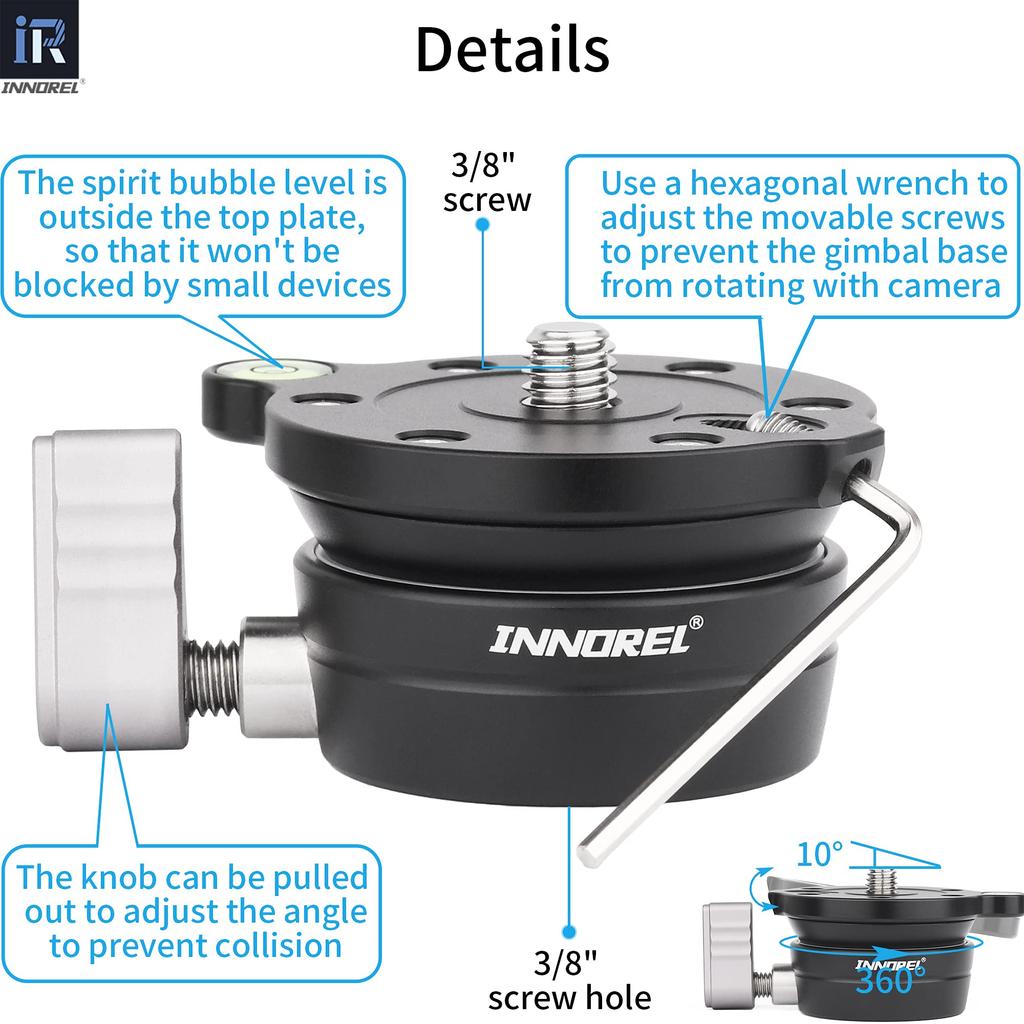 INNOREL LB50 Leveling Camera Leveler Adjustment Low Center of Aluminum Alloy Male Thick Maximum Load Capacity Bubble for and Huffball Bag Included