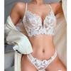 French Sexy Lingerie Gathered Deep V Lily Flowers Embroidered Mesh Breathable Pure Desire Ultra-thin,bra Set