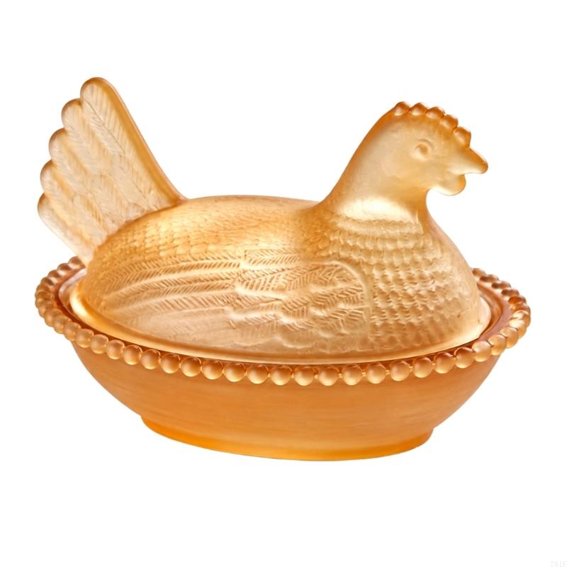 Covered Candy Dish in Glass with a Chicken Figure, Raised Texture, and Bowl Base for Displaying Chocolates and Candies
