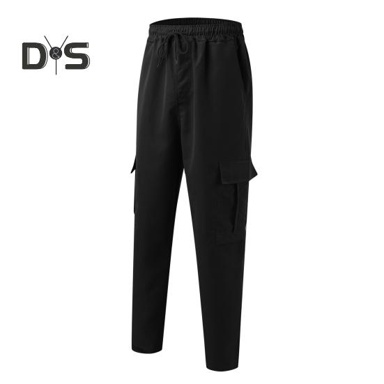Мужские брюки-карго весна-осень с несколькими карманами, эластичный пояс, прямые спортивные брюки, эластичные брюки, однотонные, свободные, уличный стиль, для бега