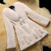 Women Winter Coat Fuzzy Faux Fur MId Length Rhinestone Buckle Elastic Slim