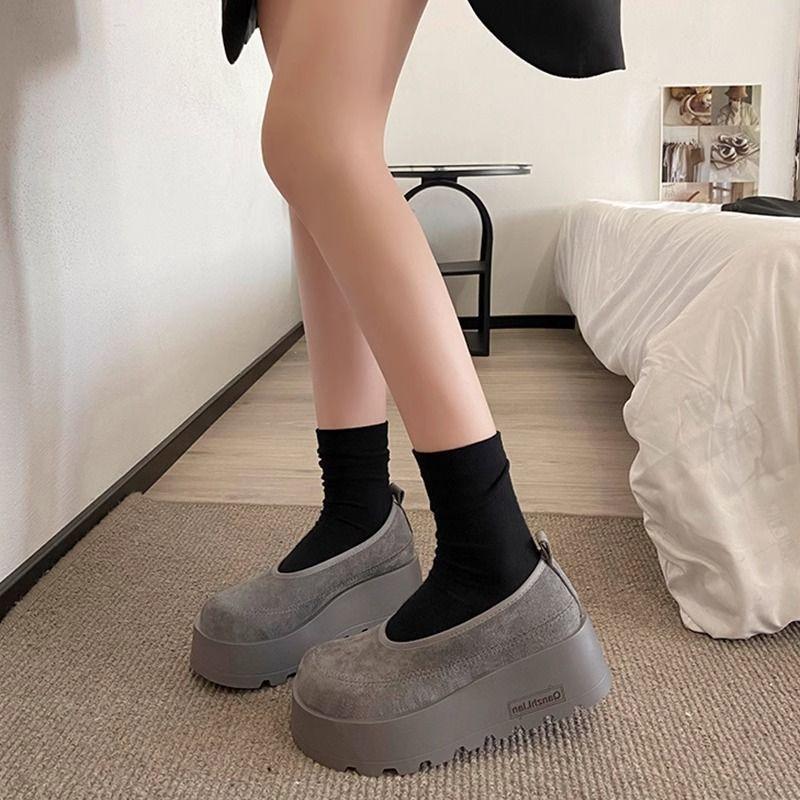 Туфли-клёшницы в стиле ретро с круглой головкой и мягкой подошвой, увеличивающие рост, женские, весна 2025 г., новые универсальные туфли с одной педалью