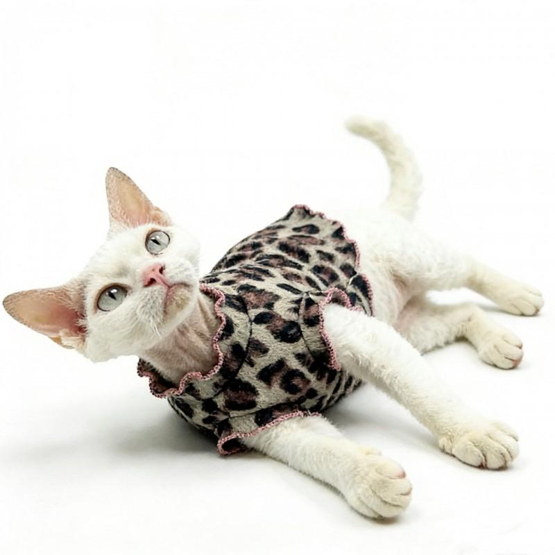 Lightweight Sleeveless Leopard Print Cat Dress Devon Rex Short Hair Cats Breathable Pet Apparel