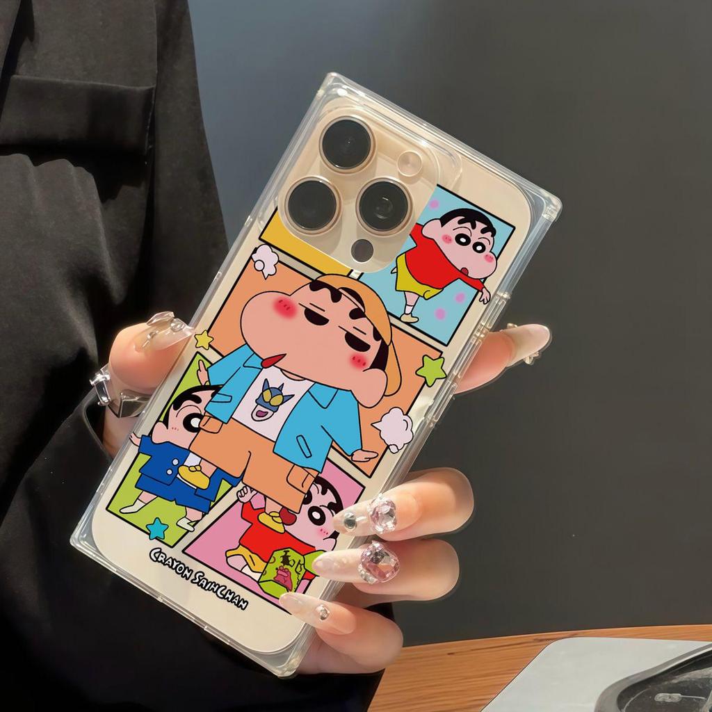 Clear Square Back Tube Case Protection For iPhone 12 11 14 Pro Max 13 16 ProMax 15 Plus Anti-Oxygen,Crayon Shin-chan Pattern Casing