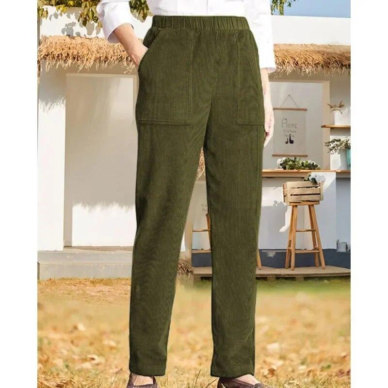 Осень-зима, повседневные вельветовые однотонные прямые длинные брюки с эластичной резинкой на талии, женские модные свободные теплые брюки 30123