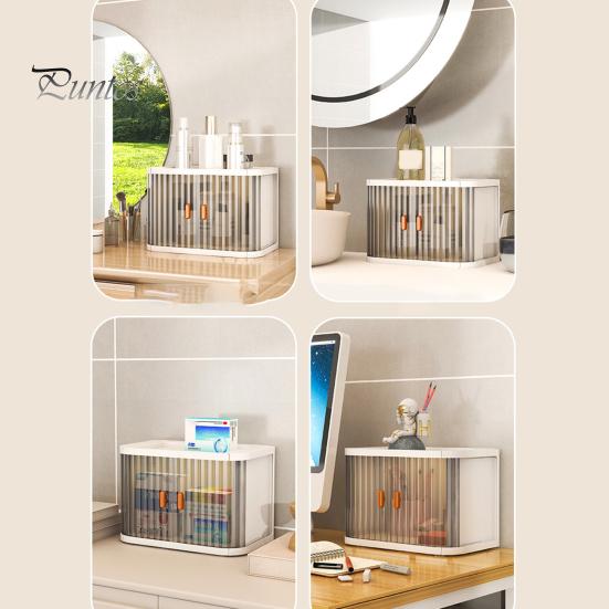 1Pc/2Pcs Useful Bottom Slot Convenient Desktop Storage Box Collapsible Design Desktop Storage Box Living Room Accessory