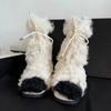 Winter Rabbit Fur Long Boots for Women Brand Design Luxury Warm Fluffy Fur Ski Boots Female Platform Lace-up Leather Boots