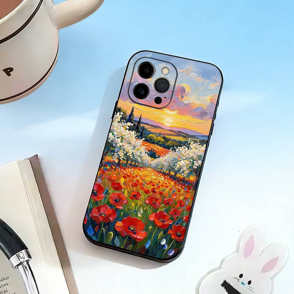 Чехол для телефона с картинами Ван Гога и Моне для iPhone 17, 16, 15, 14, 13, 12, 11 Plus, Pro Max, Другие Мягкий Черный Чехол