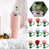 Flower Rose Straw Cover Caps Silicone Straw Tips Lid Cup Straw Reusable Dust-Proof Topper For S Z6C7