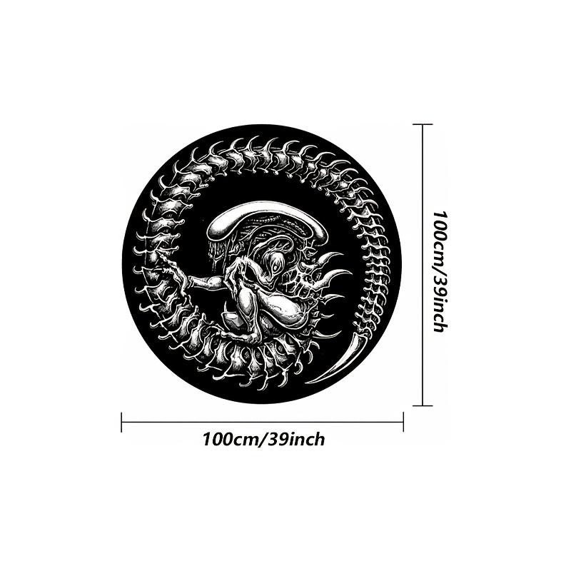 VIKAMA Xenomorph Alien Ouroboros Round Rug, Gothic Horror Sci-Fi Floor Mat, Bedroom Living Room Man Cave Decor Carpet