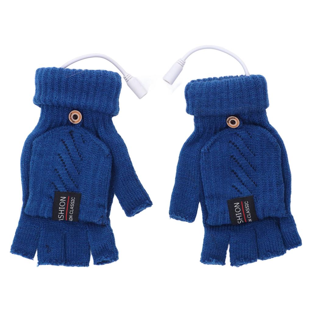 1 пара USB-перчаток с подогревом, электрические термоперчатки, вязаные перчатки без пальцев, зимняя грелка для рук для работы, синие