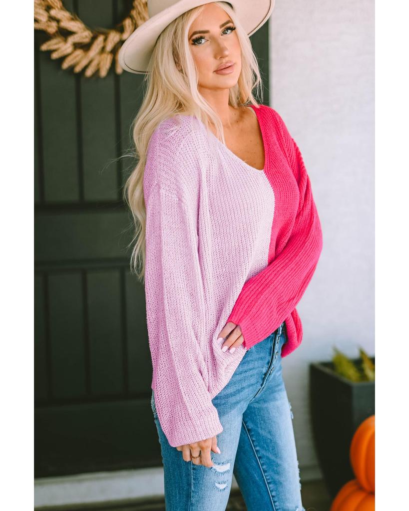 Azura Exchange Свитер с цветными блоками и V-образным вырезом