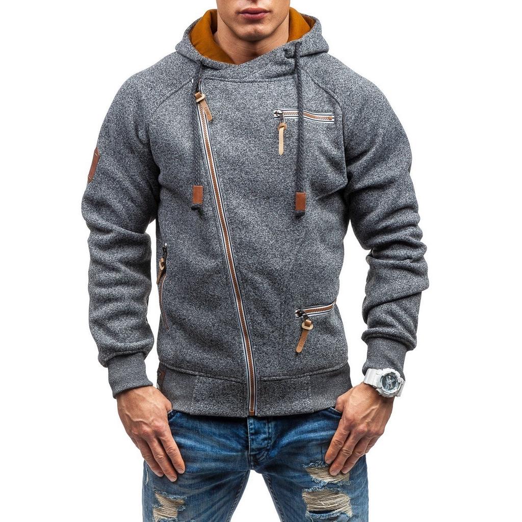 Men Hooded Sweater Fashion Clothing Side Zipper Casual Tops Male Sweatshirt