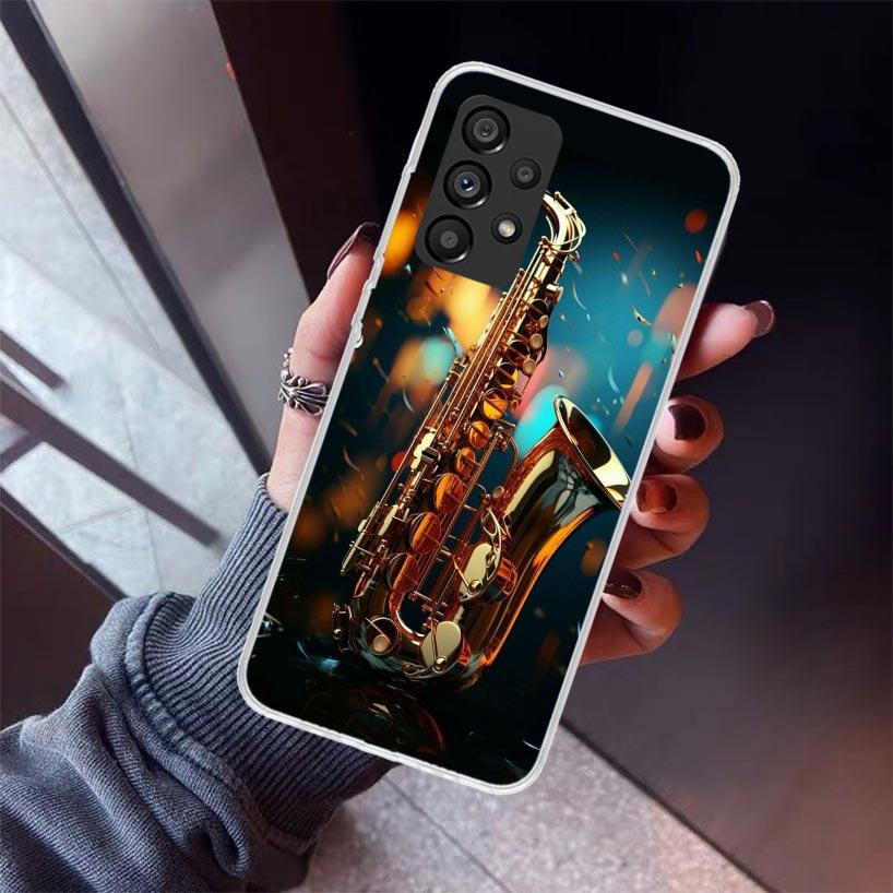 Music Saxophone Instrument Phone Case For Samsung Galaxy A12 A52S A42 A32 A22 A51 A50 Note 20 Ultra 10 S10 Plus A71 A70 A31 A30