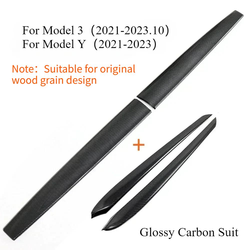 Dashboard Trim Strip for Tesla Model 3 Y Center Console Panel Sticker Cover Carbon Fiber ABS Modely Car Accessories 2017-