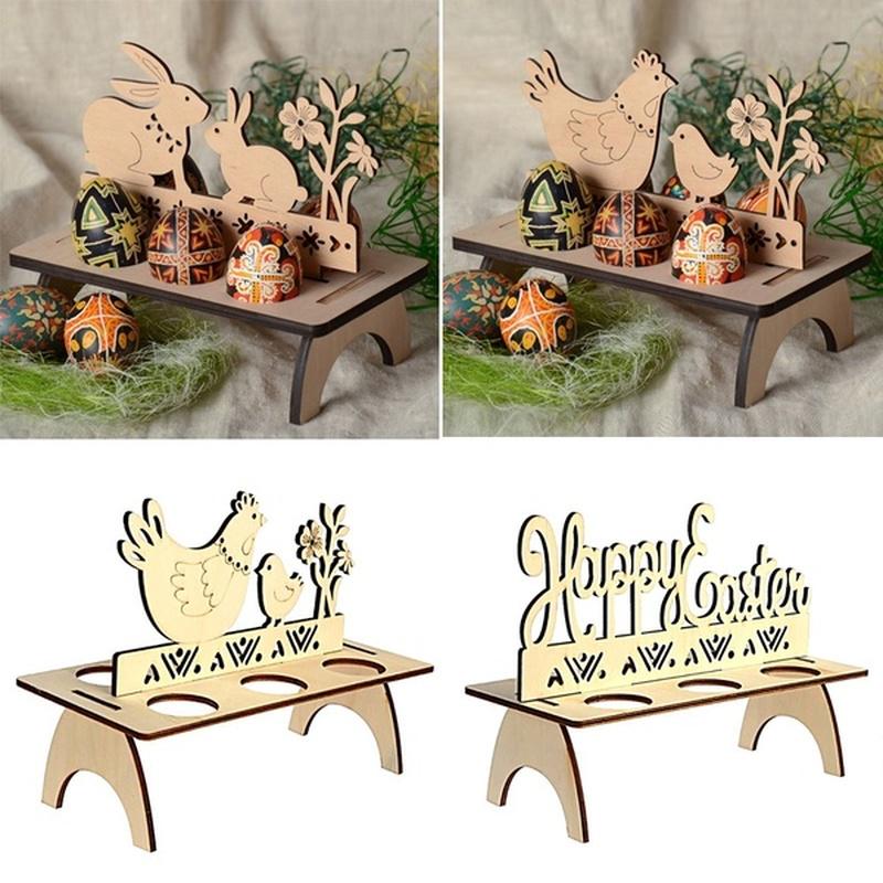 Creative DIY Rabbit Chick Easter Egg Tray Wooden Cute Party Decoration