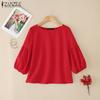 Women Summer Round Neck Loose 3/4 Sleeve Plain Blouse